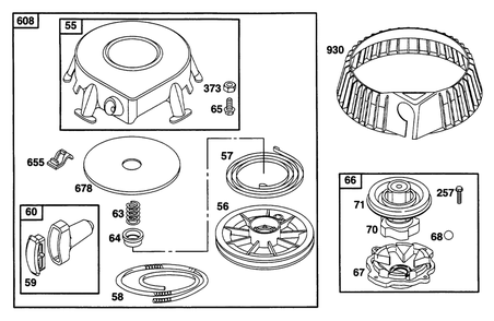Rewind Assembly Diagram and Parts List for 226432-0057-XX  Briggs and Stratton Engine